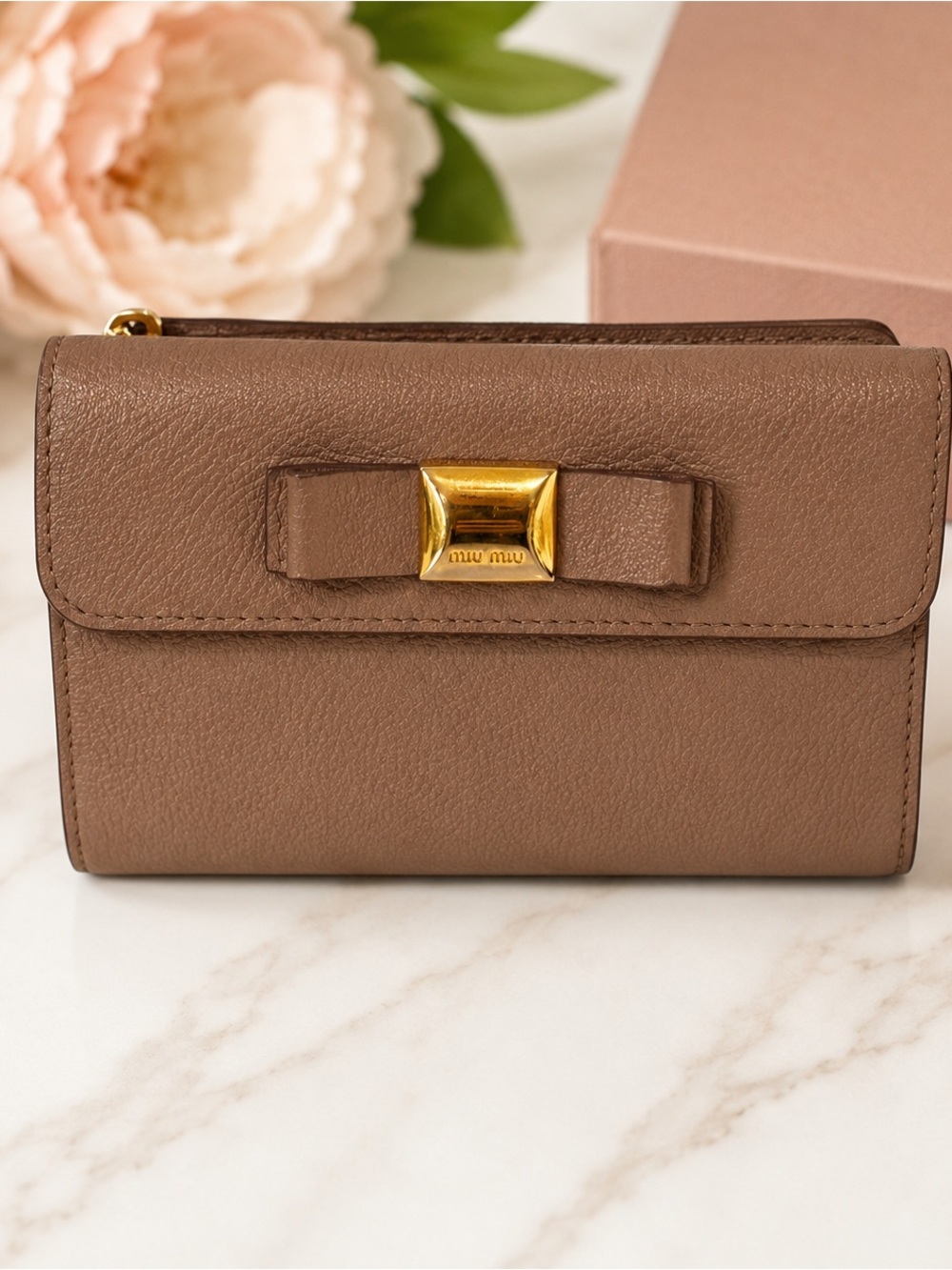 Miu Miu Madras Fiocco Walley in Cammeo Pink/Beige